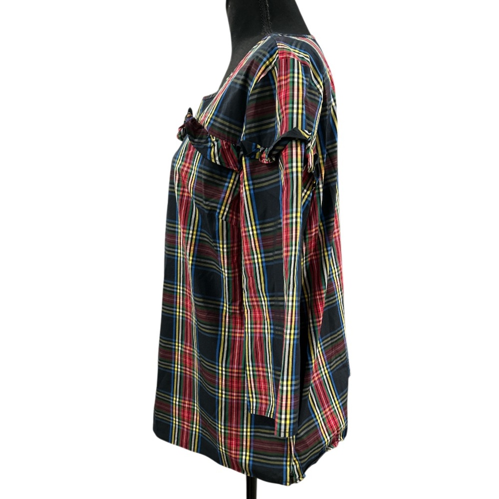 🔥TALBOTS! STEWART PLAID POPLIN RUFFLE POPOVER TOP! STUNNING! FESTIVE! LIKE NEW! - Picture 8 of 16